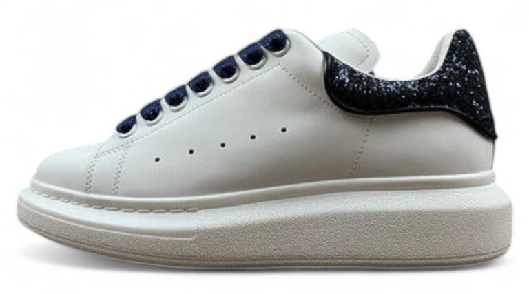Alexander McQueen Oversized Sneakers – White with Navy Glitter Heel