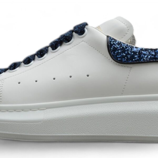 Alexander McQueen Oversized Sneakers – White with Navy Glitter Heel