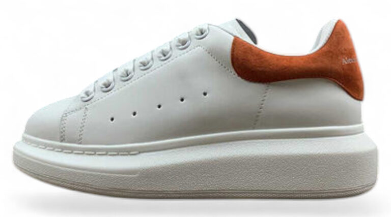 Alexander McQueen Oversized Sneakers – White with Orange Suede Heel