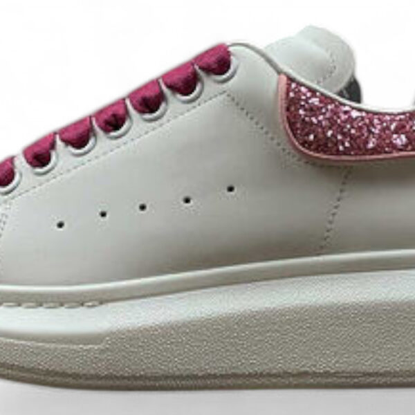 Alexander McQueen Oversized Sneakers – White with Pink Glitter Heel