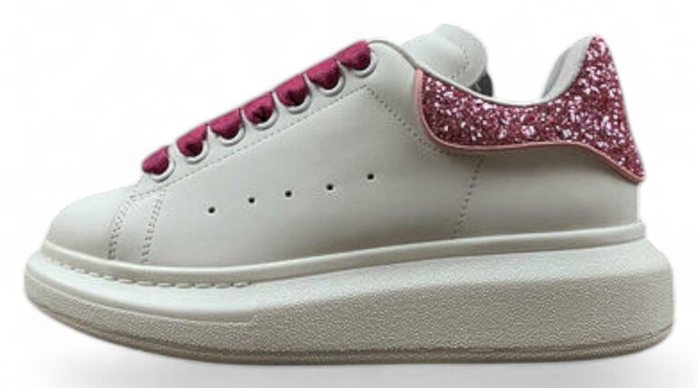 Alexander McQueen Oversized Sneakers – White with Pink Glitter Heel