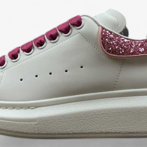 Alexander McQueen Oversized Sneakers – White with Pink Glitter Heel