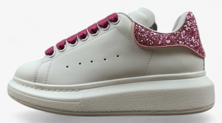 Alexander McQueen Oversized Sneakers – White with Pink Glitter Heel