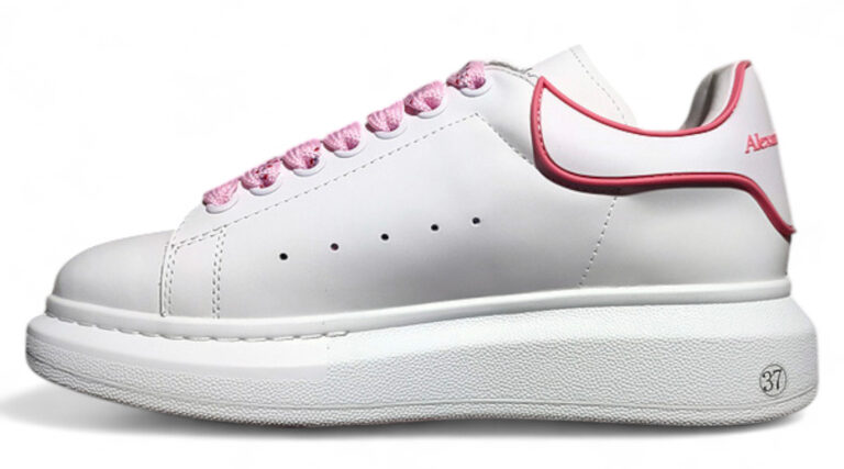 Alexander McQueen Oversized Sneakers – White with Pink Heel & Laces