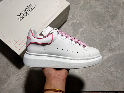 Alexander McQueen Oversized Sneakers – White with Pink Heel & Laces