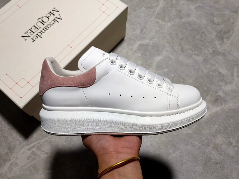 Alexander McQueen Oversized Sneakers – White with Pink Suede Heel