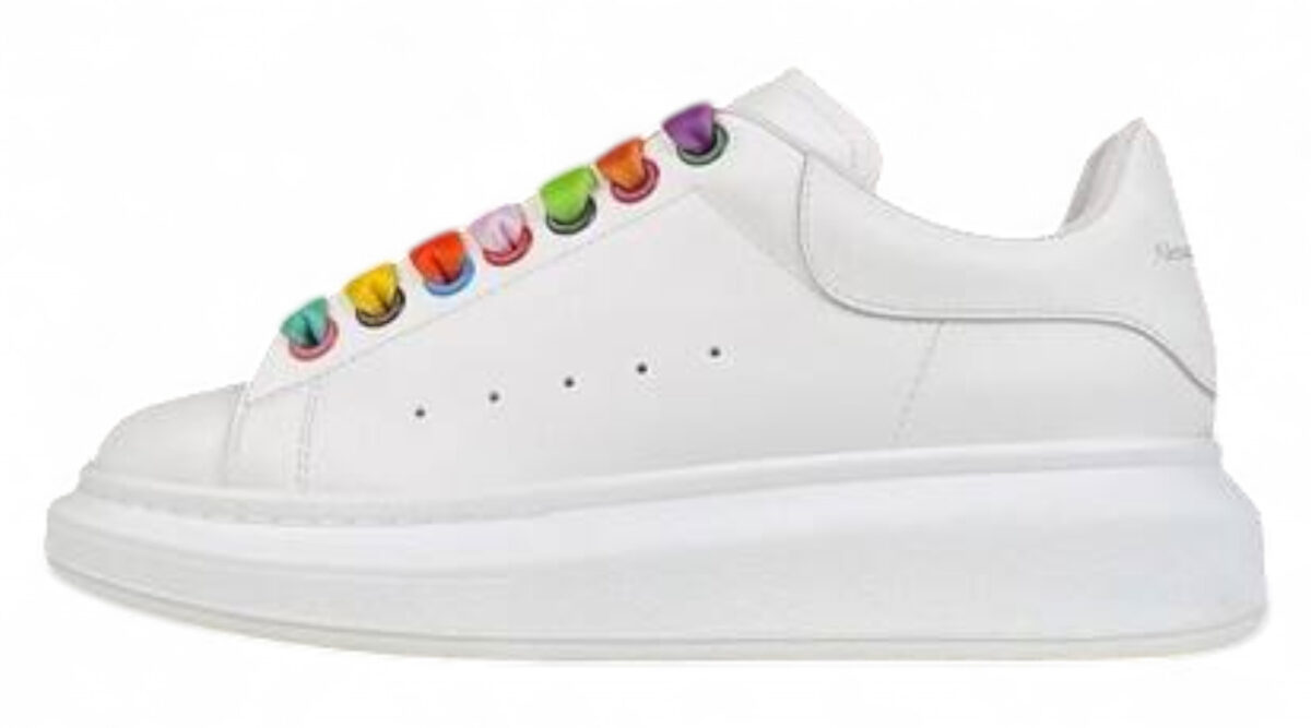 Alexander McQueen Oversized Sneakers – White with Rainbow Laces