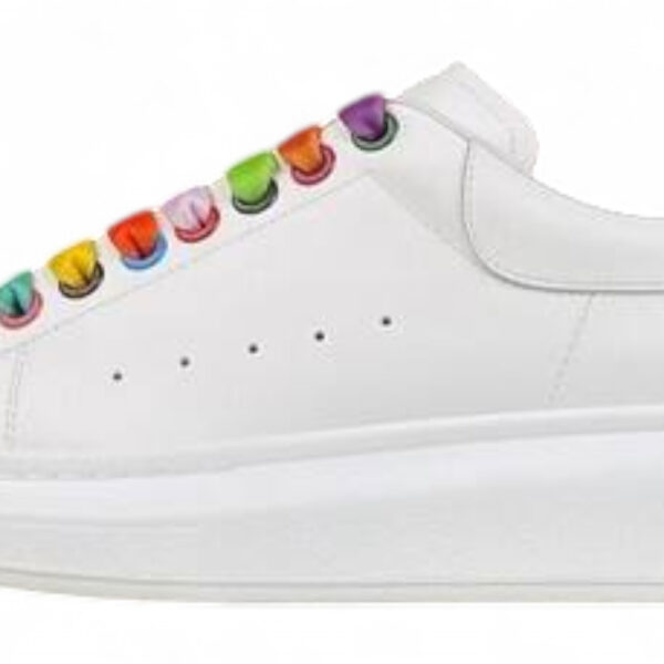 Alexander McQueen Oversized Sneakers – White with Rainbow Laces