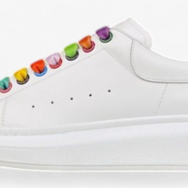Alexander McQueen Oversized Sneakers – White with Rainbow Laces
