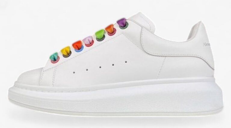 Alexander McQueen Oversized Sneakers – White with Rainbow Laces