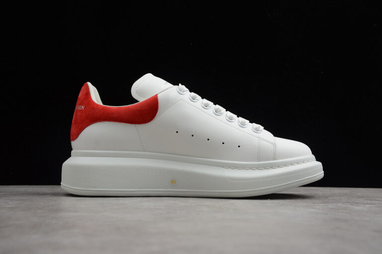 Alexander McQueen Oversized Sneakers – White with Red Suede Heel