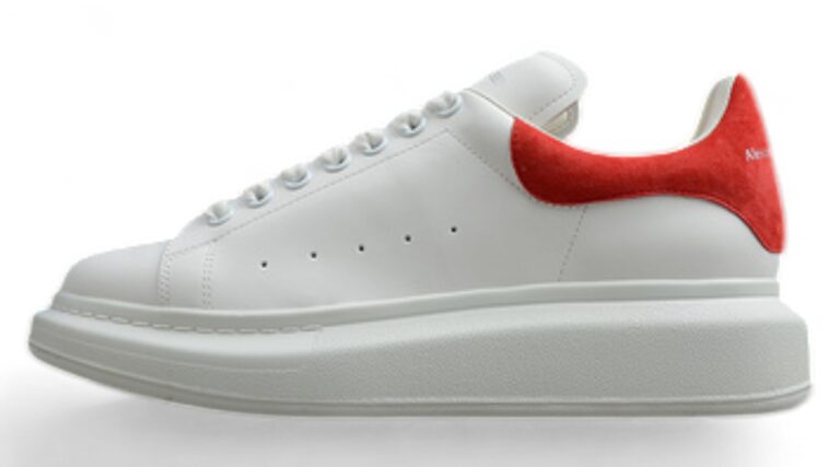 Alexander McQueen Oversized Sneakers – White with Red Suede Heel