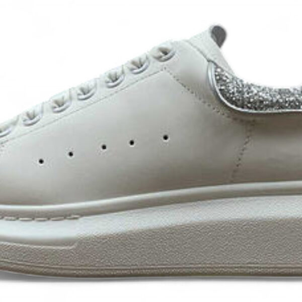 Alexander McQueen Oversized Sneakers – White with Silver Glitter Heel