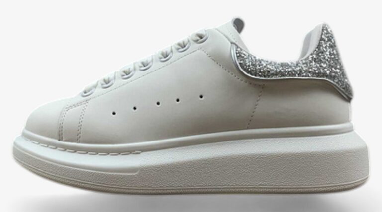 Alexander McQueen Oversized Sneakers – White with Silver Glitter Heel