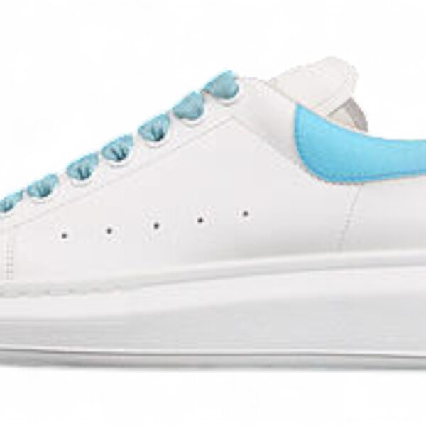 Alexander McQueen Oversized Sneakers – White with Sky Blue Heel & Laces