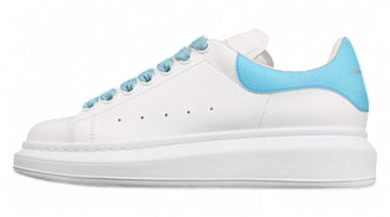 Alexander McQueen Oversized Sneakers – White with Sky Blue Heel & Laces