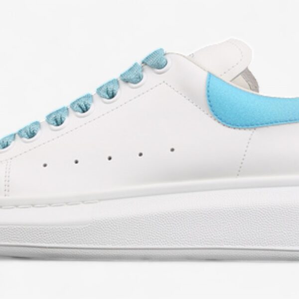 Alexander McQueen Oversized Sneakers – White with Sky Blue Heel & Laces