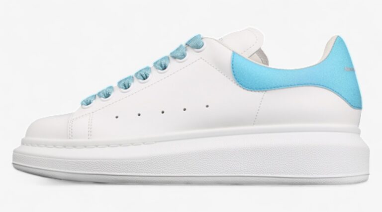 Alexander McQueen Oversized Sneakers – White with Sky Blue Heel & Laces
