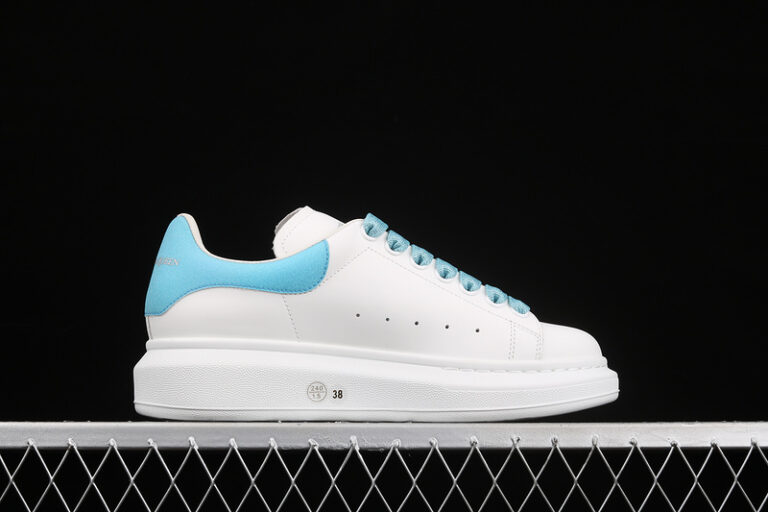 Alexander McQueen Oversized Sneakers – White with Sky Blue Heel & Laces