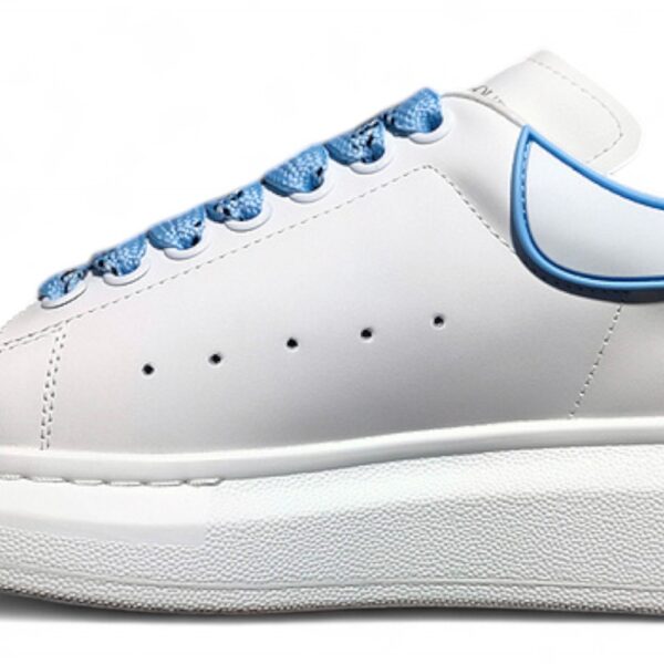 Alexander McQueen Oversized Sneakers – White with Sky Blue Heel & Laces