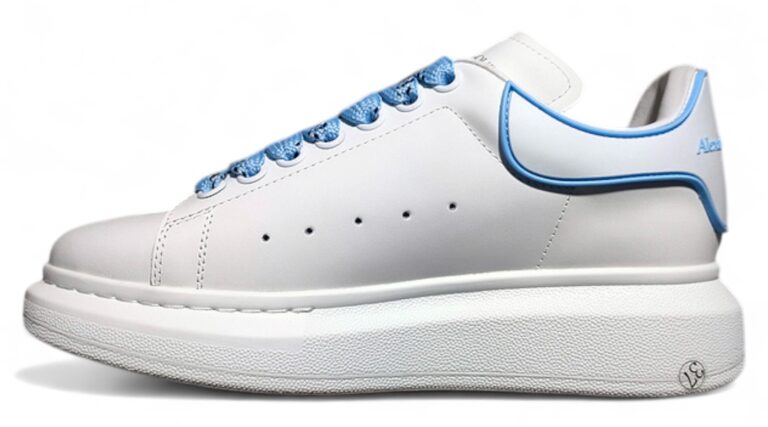 Alexander McQueen Oversized Sneakers – White with Sky Blue Heel & Laces