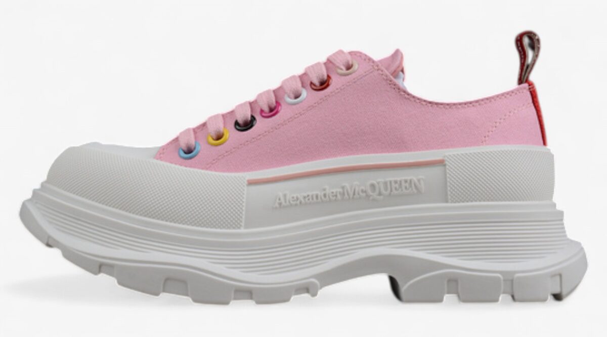 Alexander McQueen Tread Slick Low – Pink Canvas Rainbow Eyelets