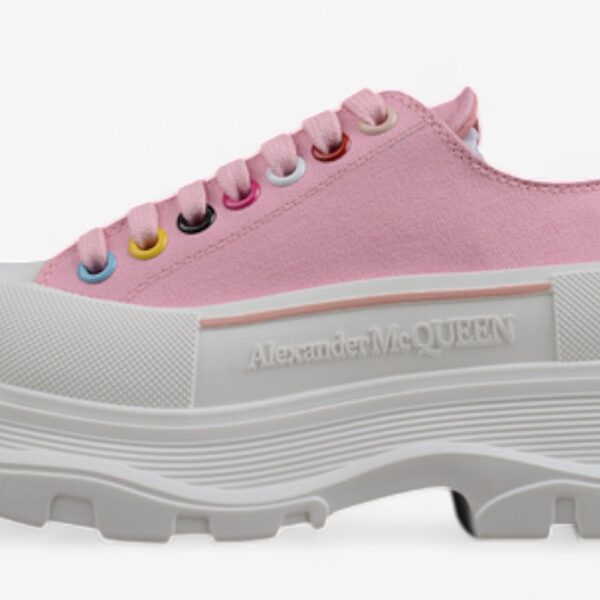 Alexander McQueen Tread Slick Low – Pink Canvas Rainbow Eyelets