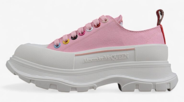Alexander McQueen Tread Slick Low – Pink Canvas Rainbow Eyelets