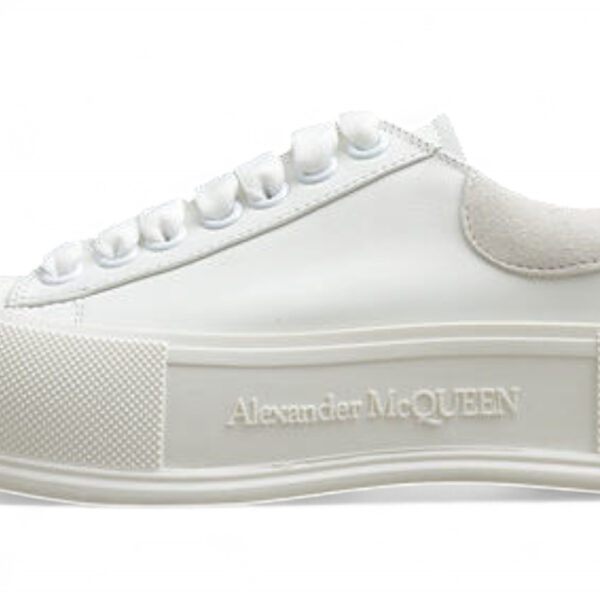 Alexander McQueen Vulcanized Low-Top Sneakers – All White with Suede Heel