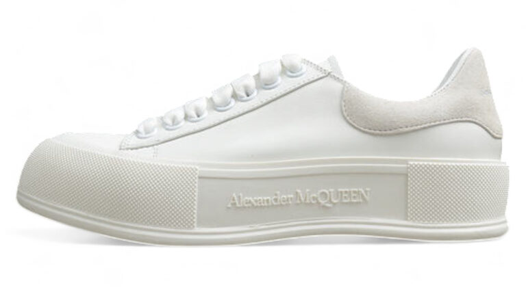 Alexander McQueen Vulcanized Low-Top Sneakers – All White with Suede Heel