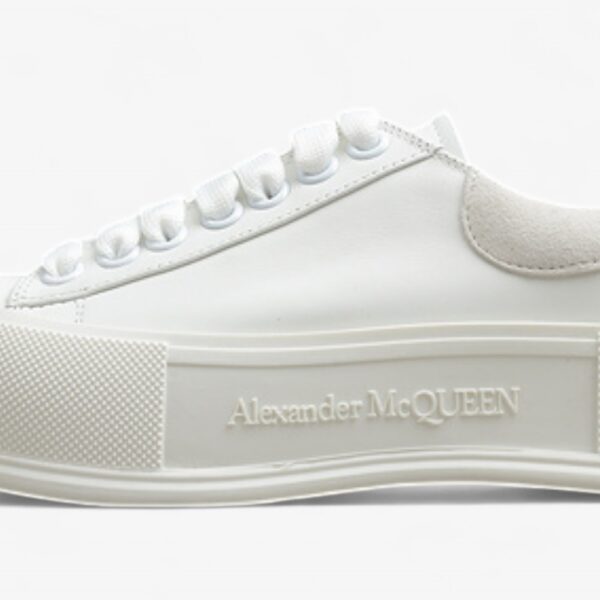 Alexander McQueen Vulcanized Low-Top Sneakers – All White with Suede Heel