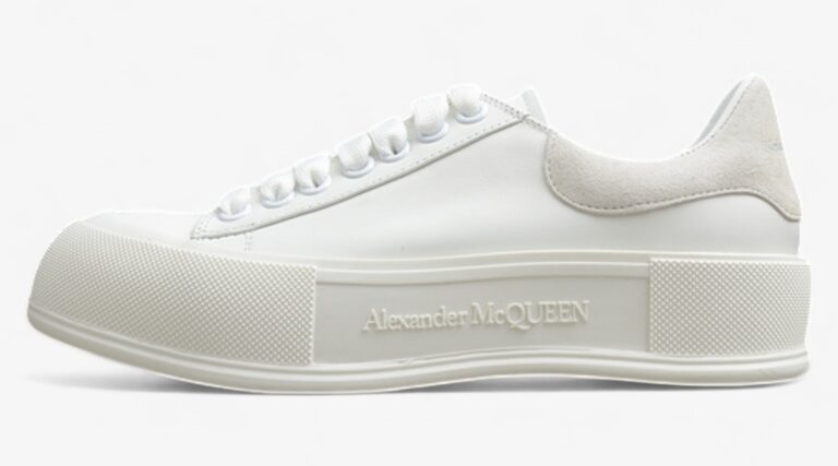 Alexander McQueen Vulcanized Low-Top Sneakers – All White with Suede Heel