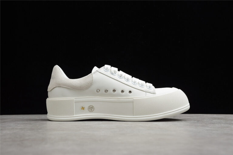 Alexander McQueen Vulcanized Low-Top Sneakers – All White with Suede Heel
