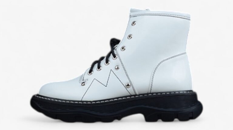Alexander Mcqueen White High-Top Combat Boot – Black Sole