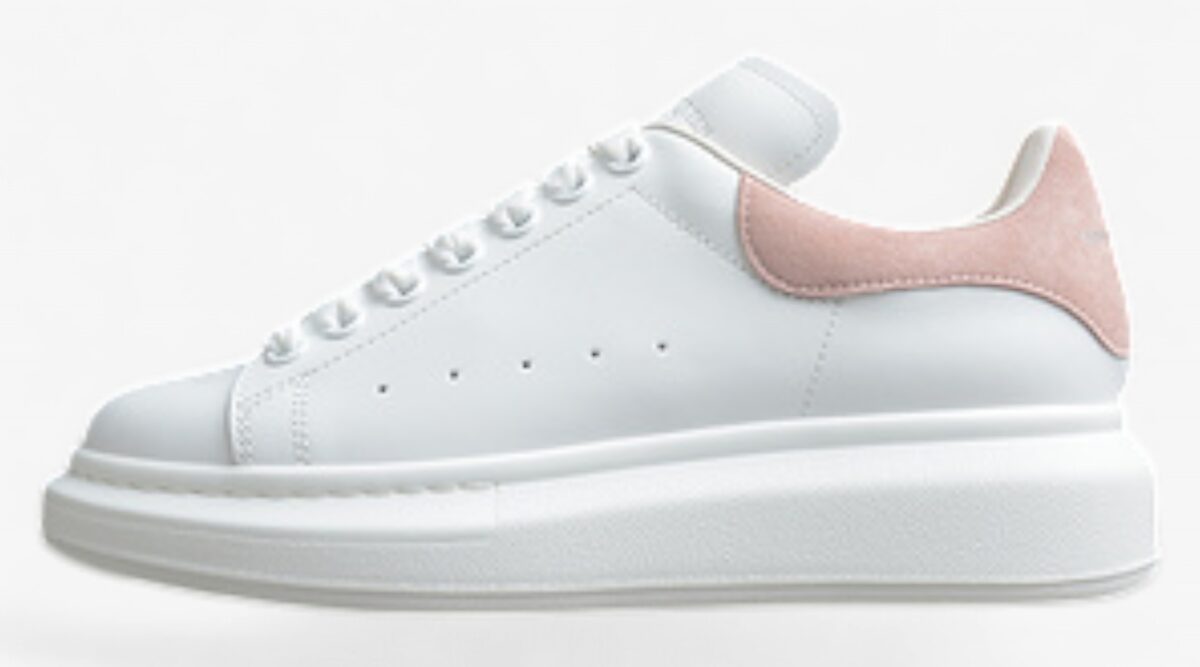 Alexander Mcqueen White Oversized Sneaker with Pink Suede Heel Tab