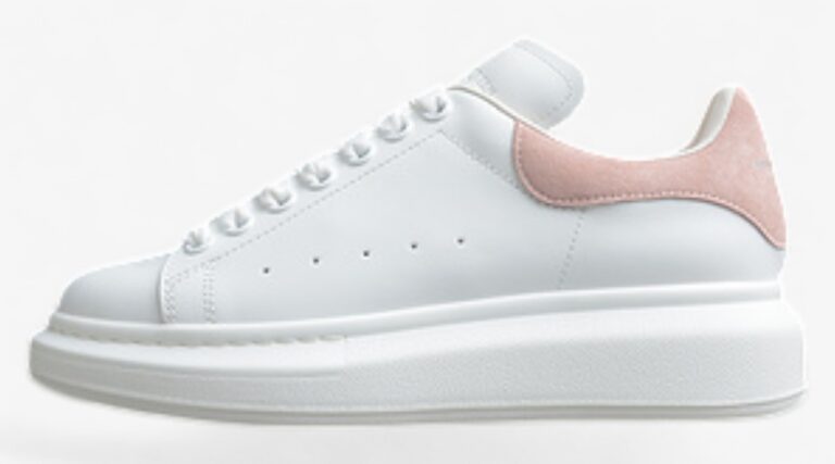 Alexander Mcqueen White Oversized Sneaker with Pink Suede Heel Tab