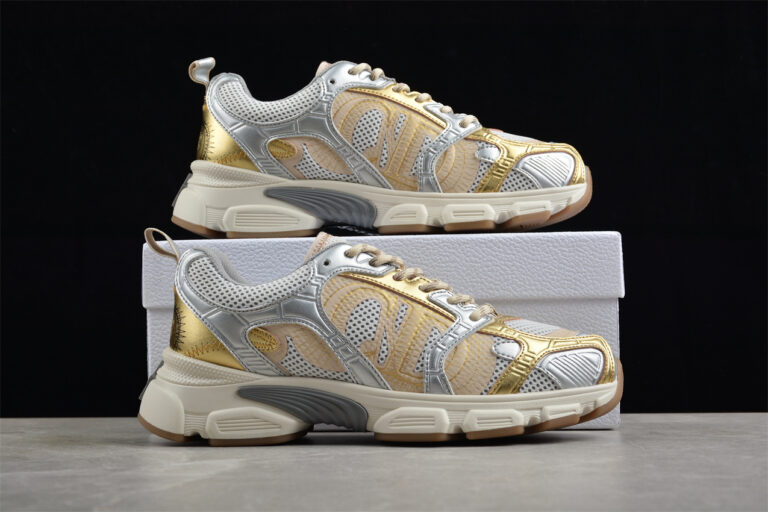 Dior B22 Sneaker – White Mesh with Metallic Gold and Silver Overlays