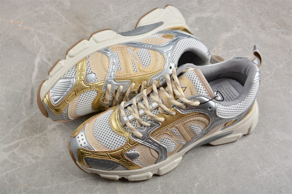 Dior B22 Sneaker – White Mesh with Metallic Gold and Silver Overlays