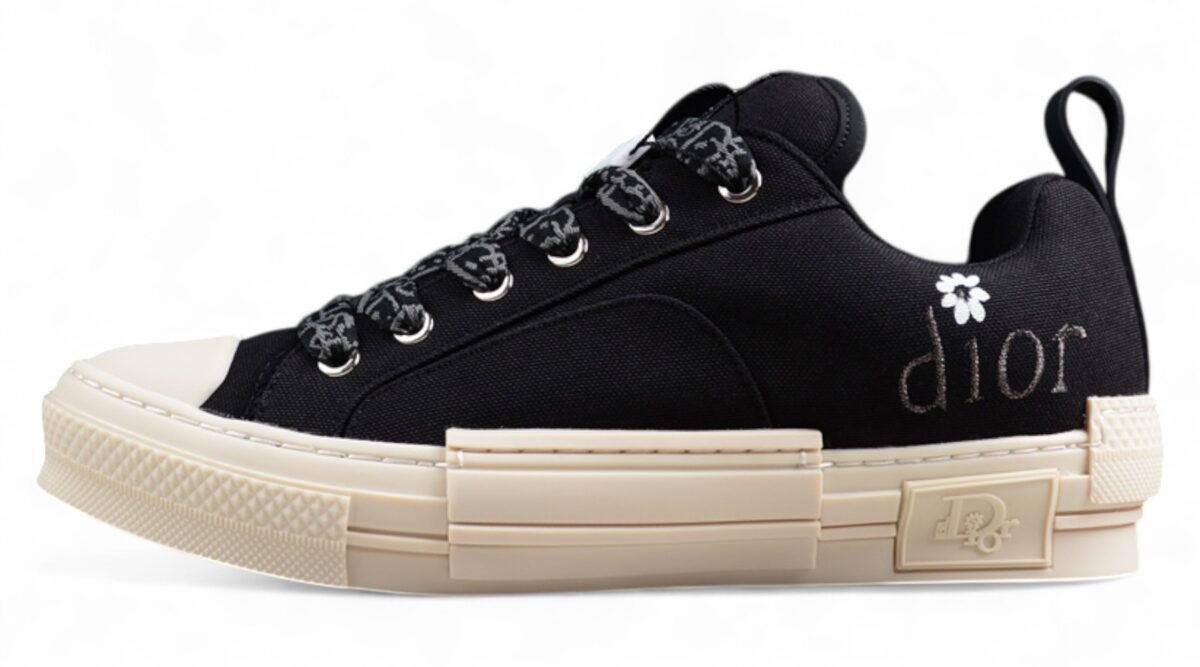 Dior B23 Low-Top Sneaker – Black Canvas with Embroidered Details