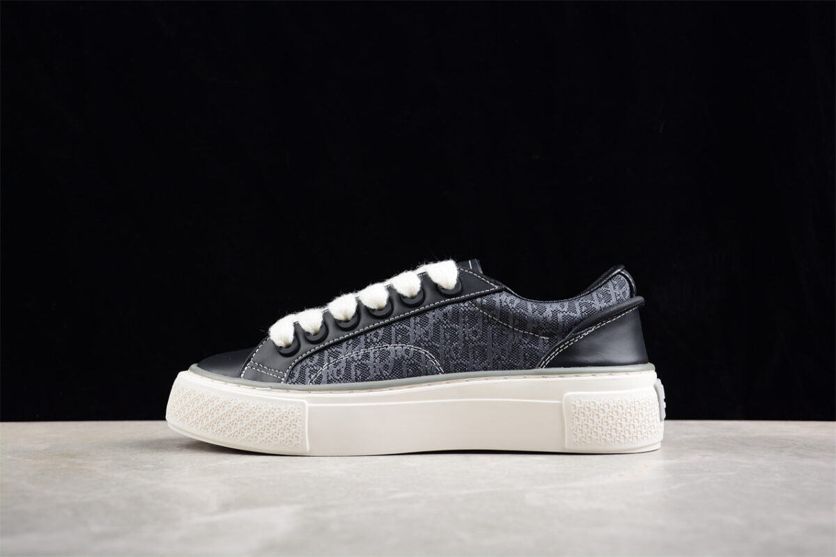 Dior B23 Oblique Low-Top Sneaker – Black Leather with Grey Monogram
