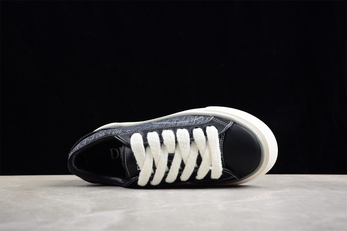Dior B23 Oblique Low-Top Sneaker – Black Leather with Grey Monogram