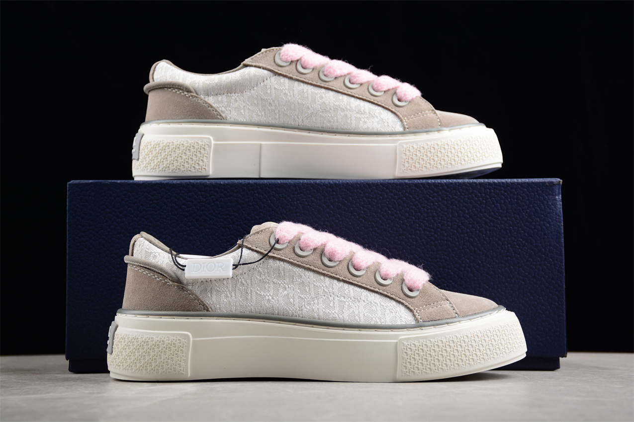Dior B23 Oblique Low-Top Sneaker – Grey Suede with White Monogram