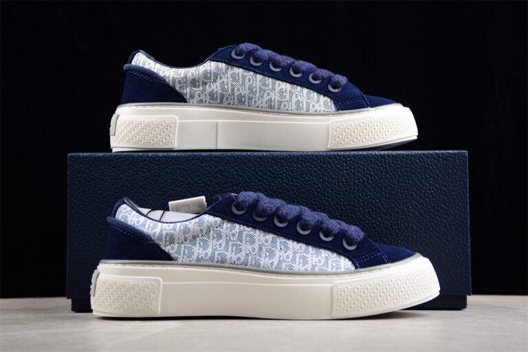 Dior B23 Oblique Low-Top Sneaker – Navy Blue Suede with Monogram Canvas