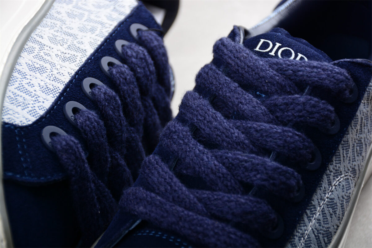 Dior B23 Oblique Low-Top Sneaker – Navy Blue Suede with Monogram Canvas