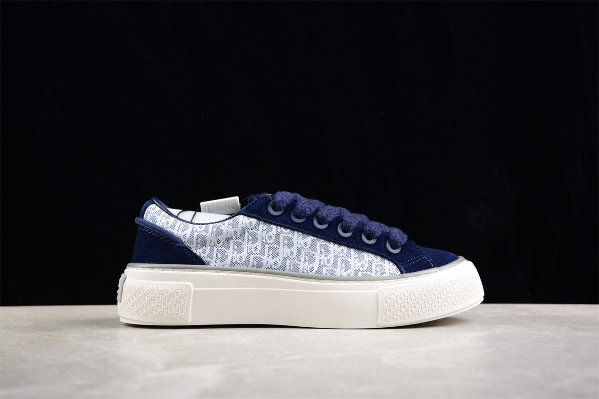 Dior B23 Oblique Low-Top Sneaker – Navy Blue Suede with Monogram Canvas