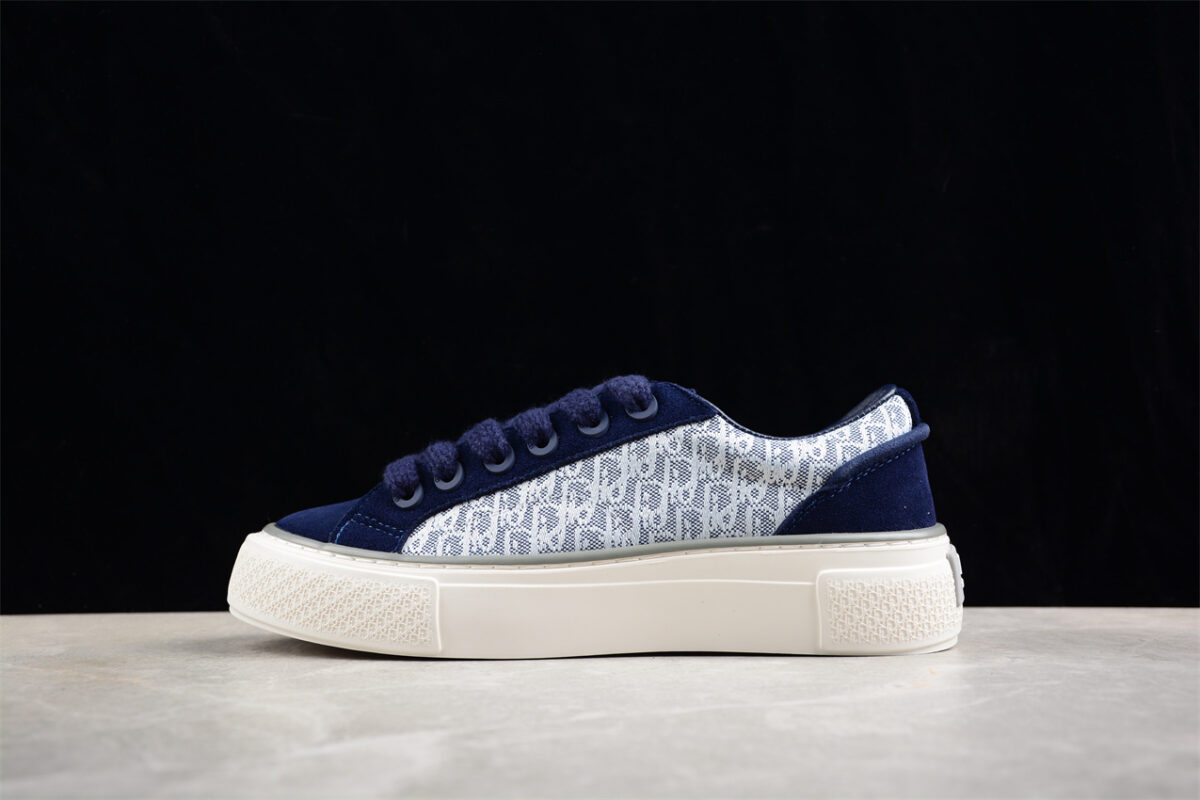Dior B23 Oblique Low-Top Sneaker – Navy Blue Suede with Monogram Canvas