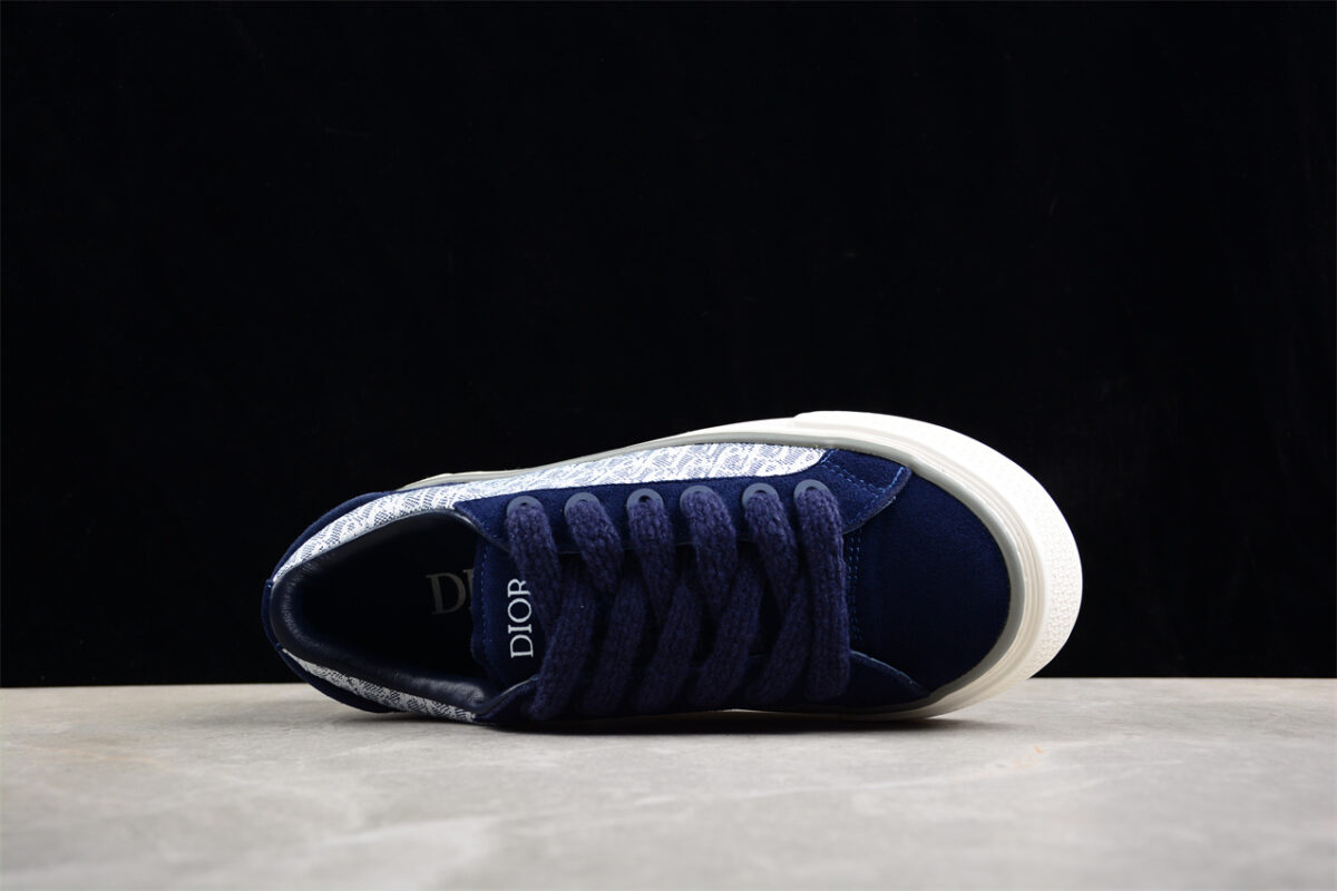 Dior B23 Oblique Low-Top Sneaker – Navy Blue Suede with Monogram Canvas