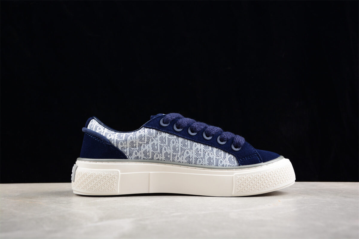 Dior B23 Oblique Low-Top Sneaker – Navy Blue Suede with Monogram Canvas