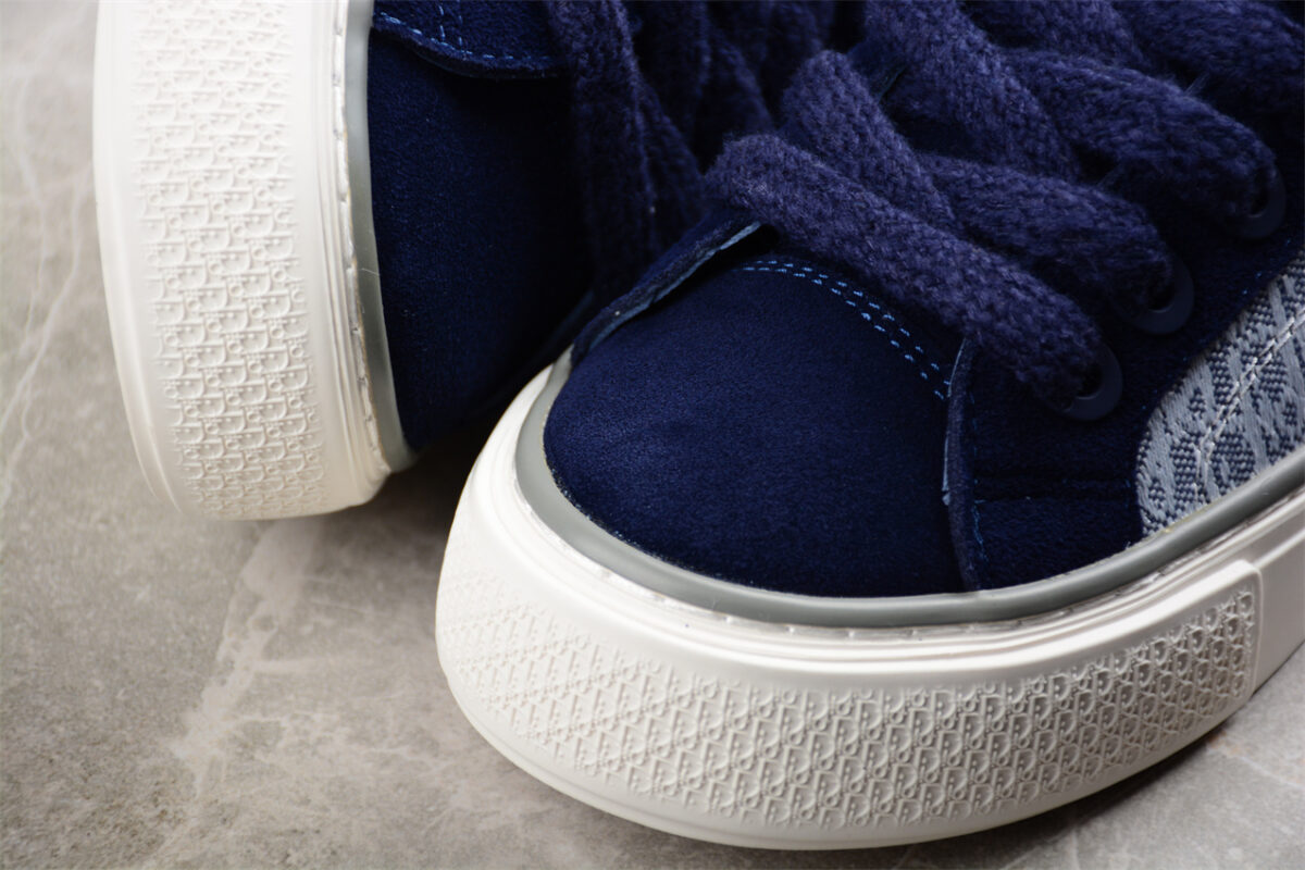Dior B23 Oblique Low-Top Sneaker – Navy Blue Suede with Monogram Canvas