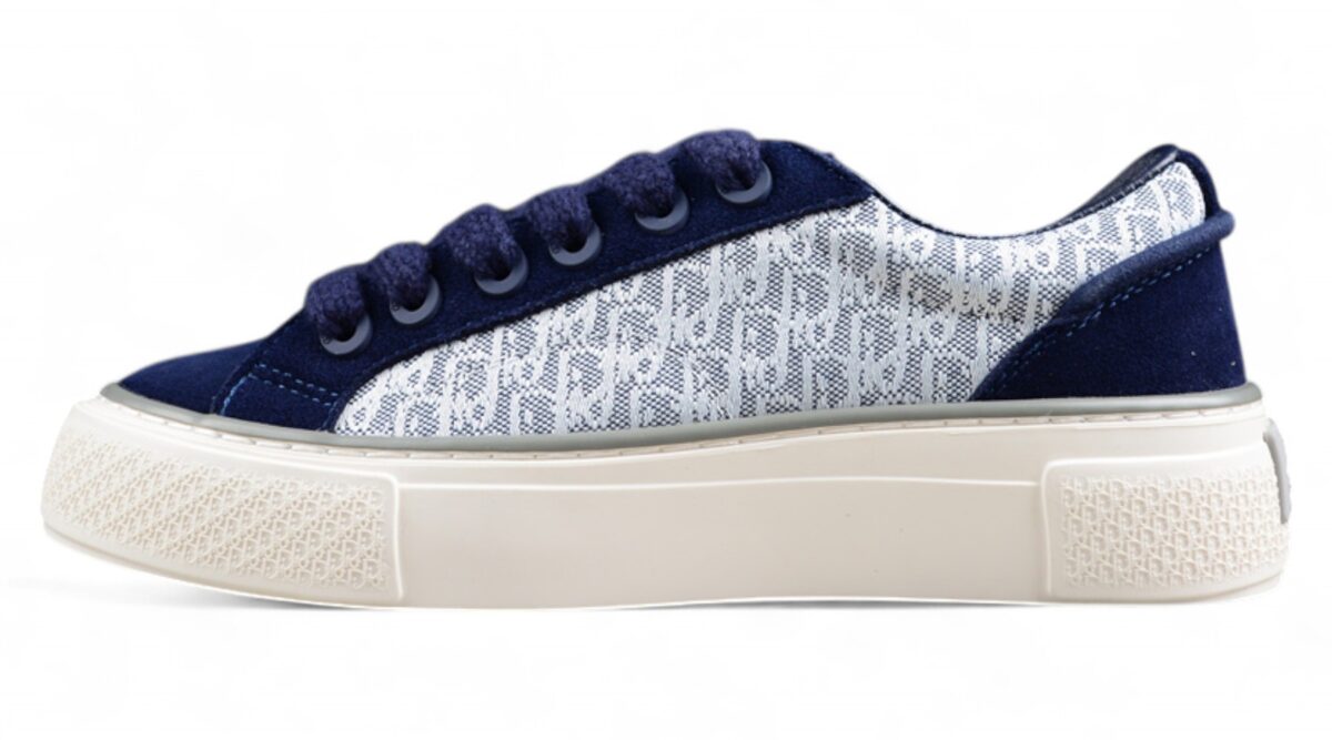 Dior B23 Oblique Low-Top Sneaker – Navy Blue Suede with Monogram Canvas
